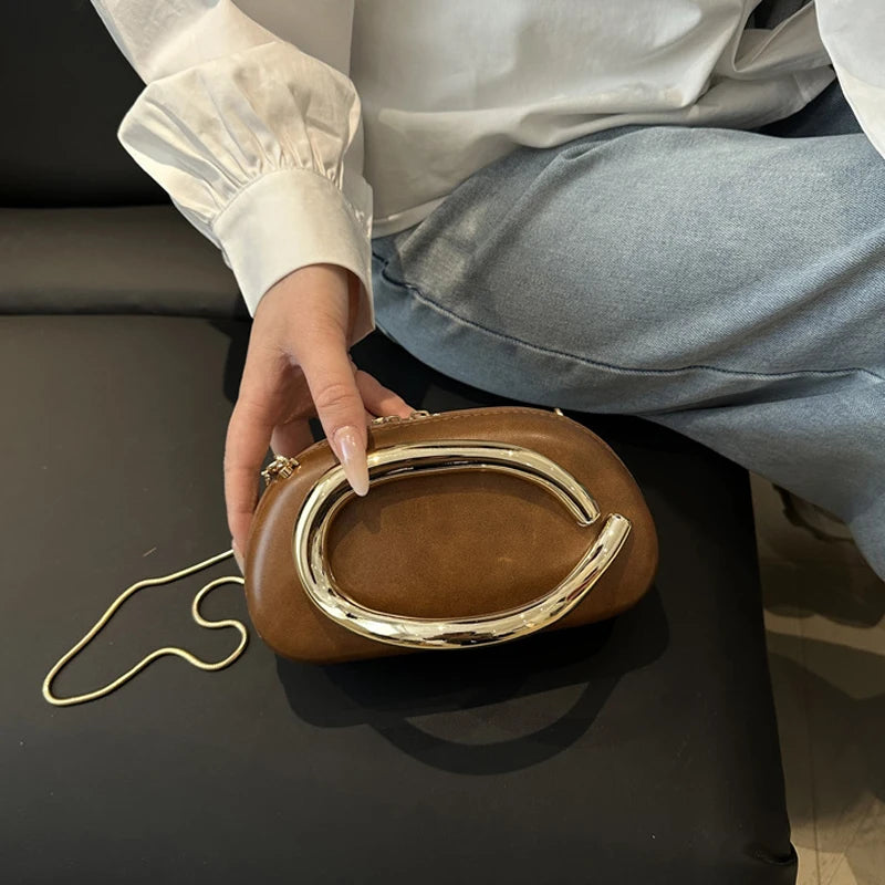Z Style Clutch Bag New Evening Bag Special-shaped Metal Chain Details Decorative Box-style Small Square Bag Luxury Shoulder Bag