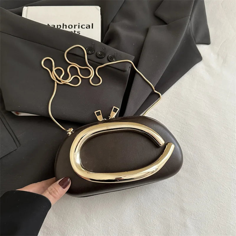 Z Style Clutch Bag New Evening Bag Special-shaped Metal Chain Details Decorative Box-style Small Square Bag Luxury Shoulder Bag