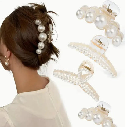 4pcs Large Shark Clip Hair Accessories Temperament Versatile Simple And Generous Fashionable Gentle Pearl Grab Clip