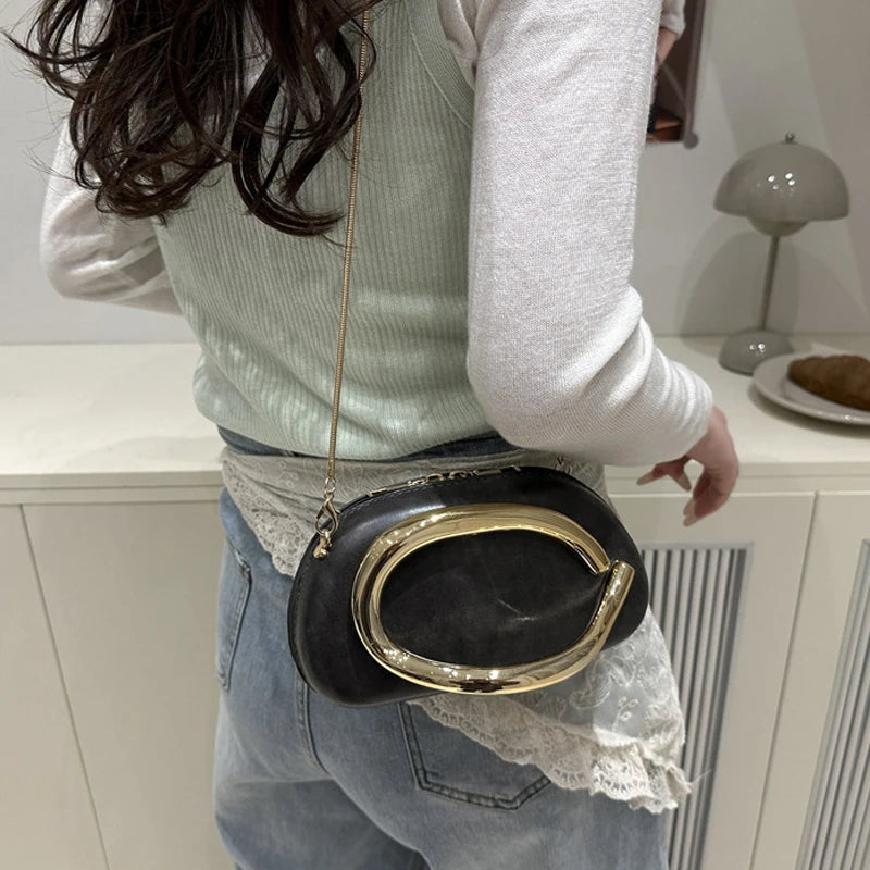 Z Style Clutch Bag New Evening Bag Special-shaped Metal Chain Details Decorative Box-style Small Square Bag Luxury Shoulder Bag