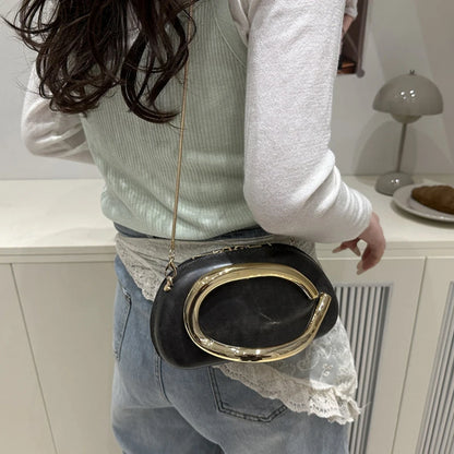 Z Style Clutch Bag New Evening Bag Special-shaped Metal Chain Details Decorative Box-style Small Square Bag Luxury Shoulder Bag